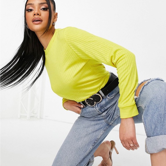 UNIQUE21 yellow long sleeve top. US size 6, scoop neck - Picture 1 of 9